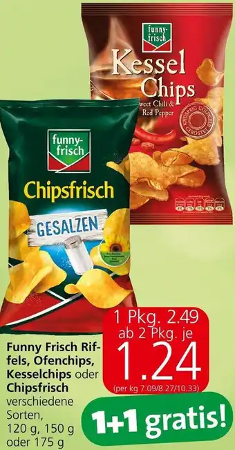 Eurospar Funny Frisch Riffels, Ofenchips, Kesselchips oder Chipsfrisch 120 g, 150 g oder 175 g Angebot