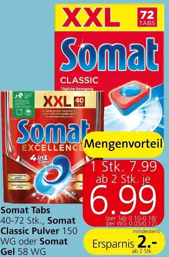 Eurospar Somat Tabs 40-72 Stk., Somat Classic Pulver 150 WG oder Somat Gel 58 WG Angebot