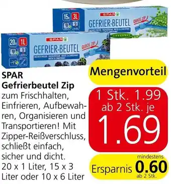 Eurospar Spar Gefrierbeutel Zip 20 x 1 Liter, 15 x 3 Liter oder 10 x 6 Liter Angebot