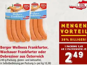 Interspar Berger Wellness Frankfurter, Wachauer Frankfurter oder Debrezinee 240 g Angebot