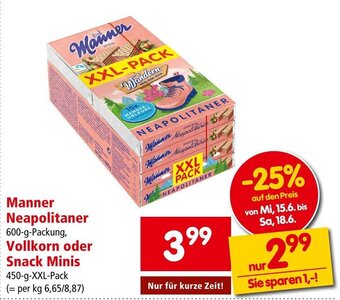 Interspar Manner Neapolitaner 600 g, Vollkorn oder Snack Minis 450 g Angebot