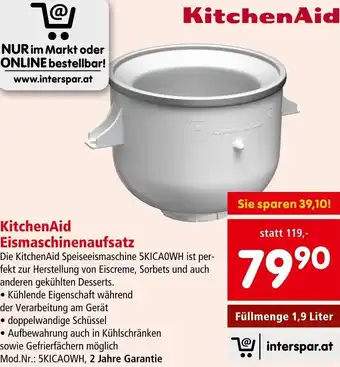 Interspar KitchenAid Eismaschinenaufsatz 5KICAOWH Angebot