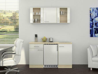 Möbelix Miniküche mit Kühlschrank + Kochfeld 150cm Perlmutt/Akazie Angebot