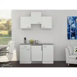 Möbelix Miniküche mit Kühlschrank + Kochfeld 150cm Weiß/Grau Dekor Angebot