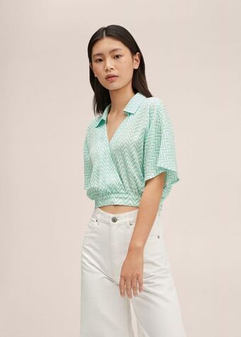 Mango Gemusterte bluse in cropped-länge Angebot