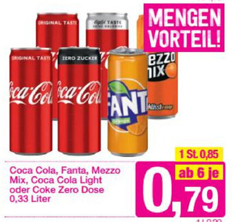 Sutterlüty Coca Cola,Fanta,Mezzo Mix,Coca Cola Light Oder Coke Zero Dose 0,33 Liter Angebot