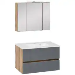 Möbelix Badmöbel-Set 3-Teilig inkl. Led Helsinki B: 80 cm, Grau/Eiche Angebot