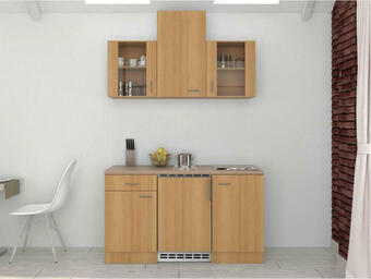 Möbelix Miniküche mit Kühlschrank + Kochfeld 150 cm Creme/Buche Angebot
