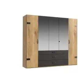 Möbelix Drehtürenschrank mit Spiegel + Laden 250cm, Eiche/Graphit Angebot