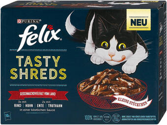 dm felix Tasty Shreds Katzenfutter Geschmacksvielfalt vom Land Angebot