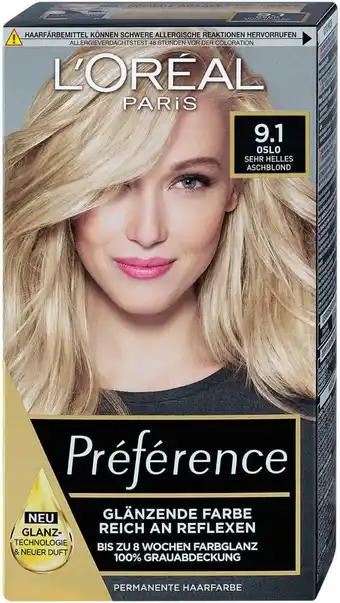 dm L'Oréal Préférence Permanente Haarfarbe - Nr. 9.1 Oslo Sehr Helles Aschblond Angebot