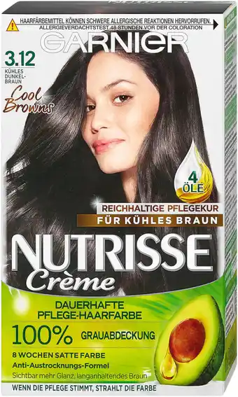 dm Garnier Nutrisse Creme dauerhafte Pflege-Haarfarbe - 3.12 Kühles Dunkelbraun Angebot
