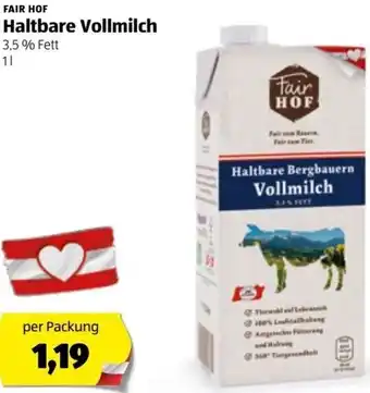 Hofer Haltbare Vollmilch 1 L Angebot