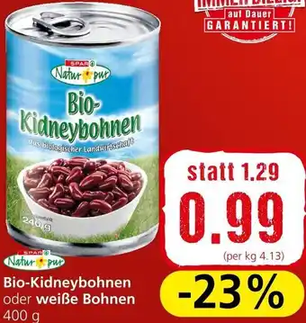 Spar Bio-Kidneybohnen oder Bio-Weiß Bohnen 400 g Angebot