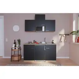 Möbelix Miniküche mit Mikrowelle + Kühlschrank 150 cm Schwarz Angebot
