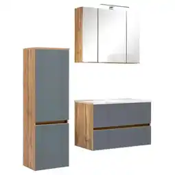 Möbelix Badmöbel-Set 4-Teilig inkl. Led Helsinki, Grau/Eiche Angebot