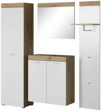 Möbelix Garderobe Road 1 Weiß/Eiche Dekor 4-teilig mit Spiegel Angebot