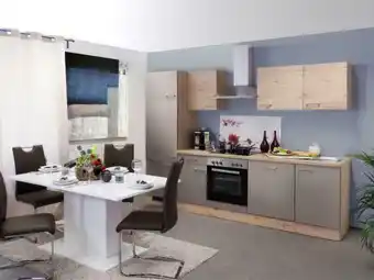 Möbelix Küchenzeile Riva mit Geräten 270 cm Champagner/Eiche Dekor Angebot