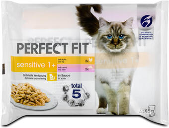 dm Perfect Fit sensitive 1+ Katzenfutter mit Huhn & Lachs in Sauce Angebot