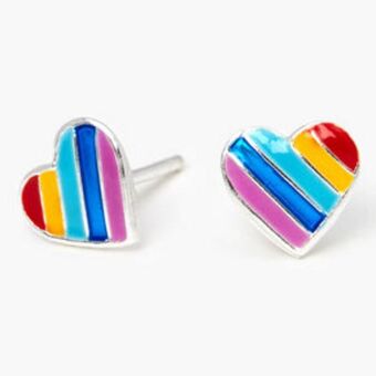 Claire's Sterling silver rainbow striped heart stud earrings Angebot
