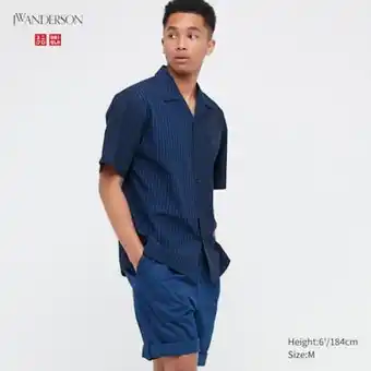 UNIQLO Men jw anderson oversized fit striped short sleeved shirt (open collar) Angebot