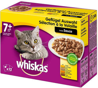 Billa Whiskas Frischebeutel 12-Pack Geflügel Auswahl in Sauce 7+ Angebot
