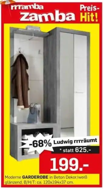 Garderobe 120x194x37 cm