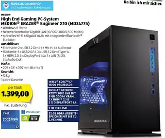 Hofer High End Gaming PC-System Medion Erazer Engineer X10 Angebot