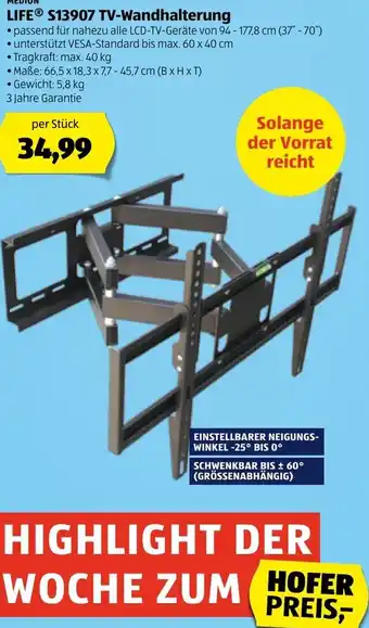 Hofer Life S13907 TV-Wandhalterung Angebot