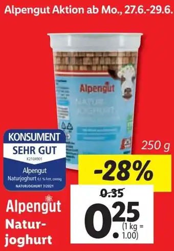 Lidl Alpengut Naturjoghurt 250 g Angebot