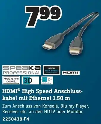 Conrad Speaka Professional HDMI High Speed Anschluss Kabel Mit Ethernet 1.50 m Angebot