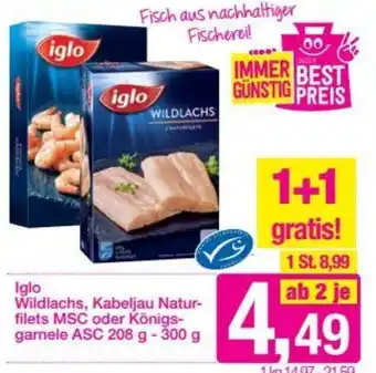 Sutterlüty Iglo Wildlachs,Kabeljau Natur Filets MSC Oder Königs Garnele ASC 208 g-300 g Angebot
