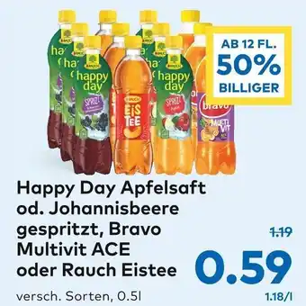 T&G Happy Day Apfelsaft od. Johannisbeere Gespritz, Bravo Multivit ACE oder Rauch Eistee 0.5L Angebot