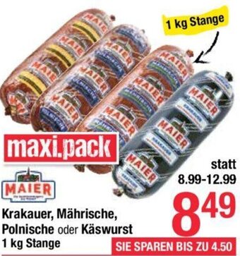 Maximarkt Krakauer, Mährische, Polnische oder Käswurst 1 kg Stange Angebot