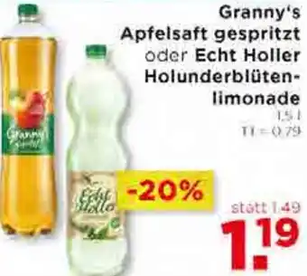 Unimarkt Granny's Apfelsaft Gespritzt oder Echt Holler Holunderblüten-limonade 1.5L Angebot