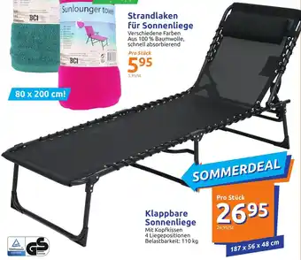 Action Klappbare Sonnenliege 110 kg 187 x 56 x 48 cm Angebot