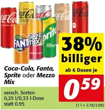 Strasser Markt Coca-Cola, Fanta, Sprite oder Mezzo Mix 0,25 l/0,33l Angebot