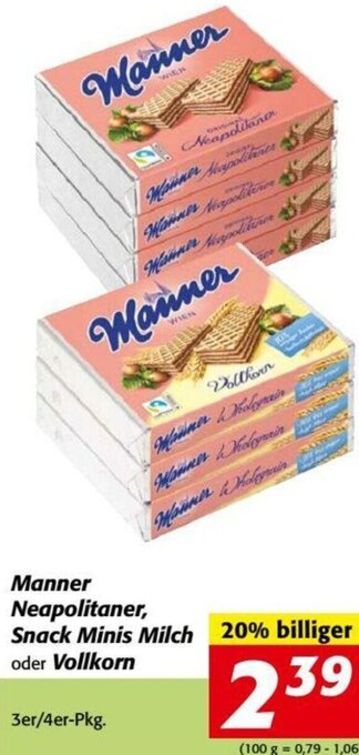 Nah&Frisch Manner Neapolitaner, Snack Minis Milch oder Vollkorn 3er/4er-Pkg. Angebot