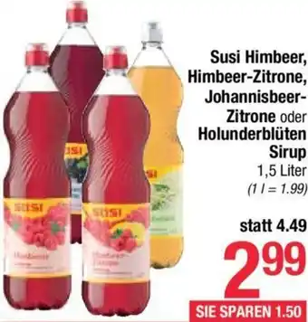 Maximarkt Susi Himbeer, Himbeer-Zitrone, Johannisbeer-Zitrone oder Holunderblüten Sirup 1,5 Liter Angebot