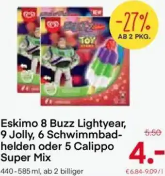 MPreis Eskimo & Buzz Lightyear, 9 Jolly, 6 Schwimmbadhelden oder 5 Calippo Super Mix 440-585 ml Angebot