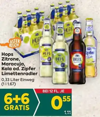 Billa Hops Zitrone, Maracuja, Kola od. Zipfer Limettenradler Angebot
