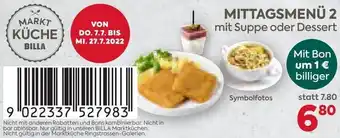 Billa Mittagsmenü mit Suppe oder Dessert Angebot