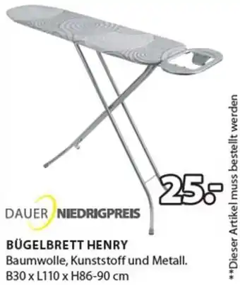 Bügelbrett Henry B30 x L110 x H86-90 cm