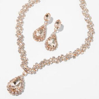 Claire's Rose gold crystal teardrop v-neck jewelry set - 2 pack Angebot