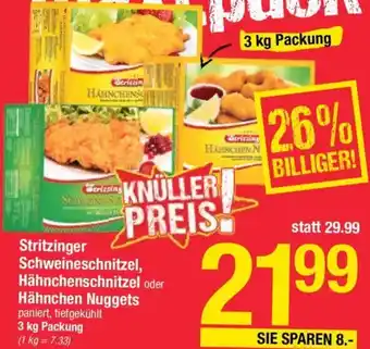 Maximarkt Stritzinger Schweineschnitzel, Hähnchenschnitzel oder Hähnchen Nuggets 3 kg Angebot