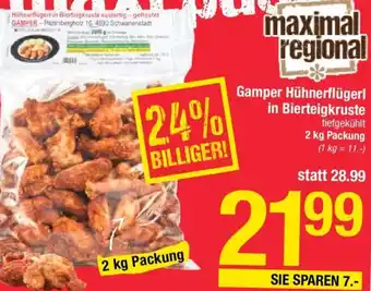 Maximarkt Gamper Hühnerflügerl in Bierteigkruste 2 kg Angebot