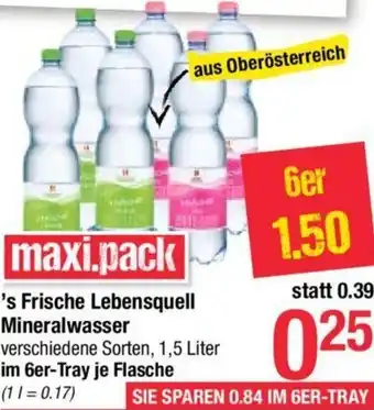 Maximarkt 'S Frische Lebensquell Minerwasser 1,5 Liter Angebot