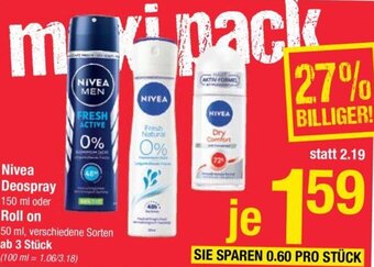 Maximarkt Nivea Deospray 150 ml oder Roll On 50 ml Angebot