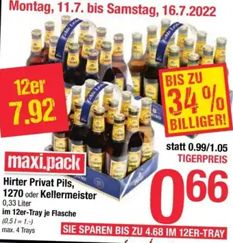 Maximarkt Hirter Privat Pils, 1270 oder Kellermeister 0,33 Liter Angebot