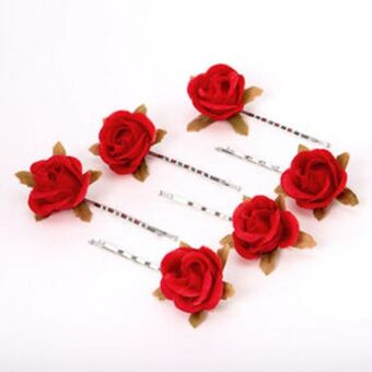 Claire's Ruby red rose flower hair pins - 6 pack Angebot